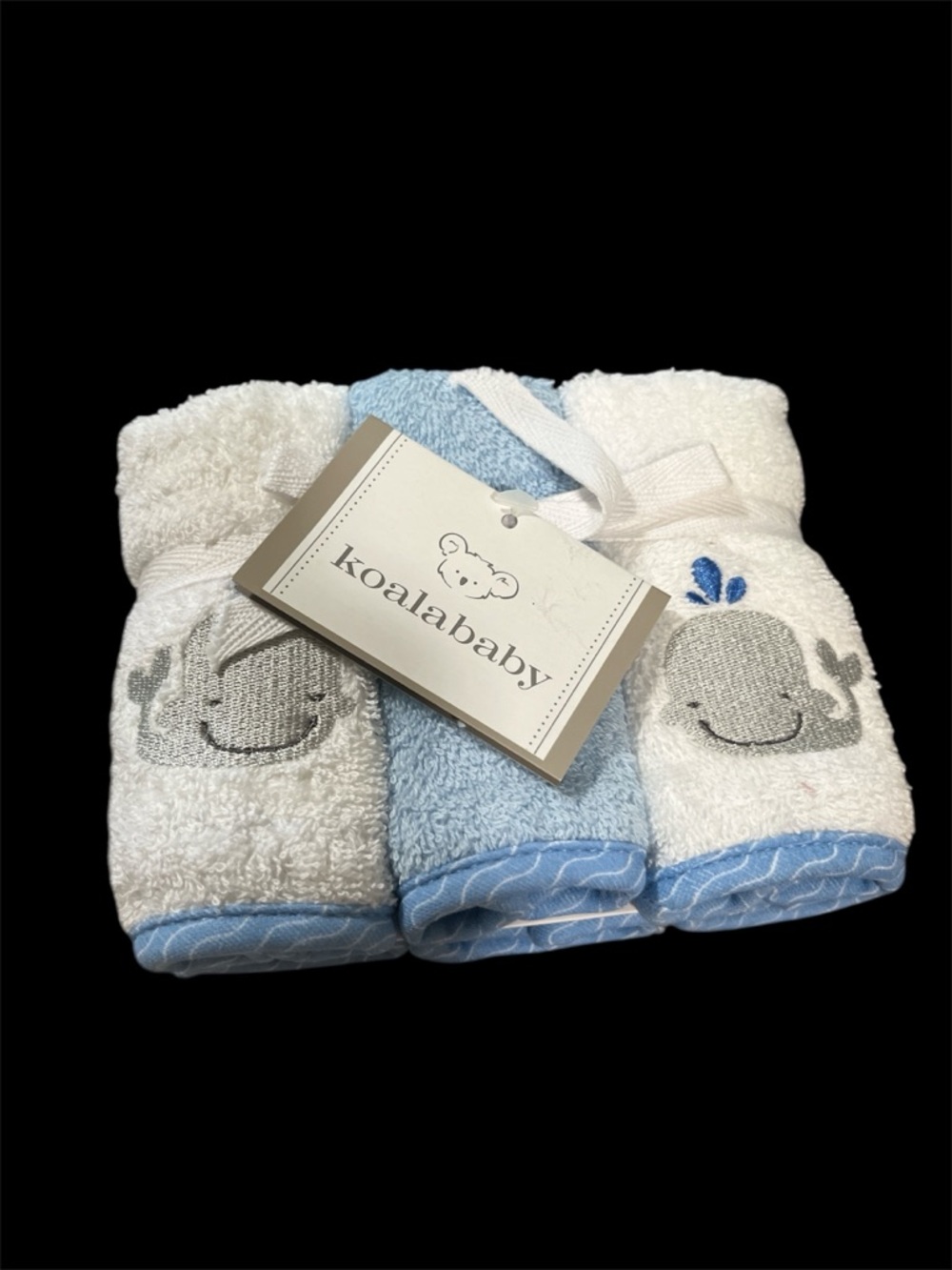 KoalaBaby Baby Washcloth Set - White & Light Blue Whale Design